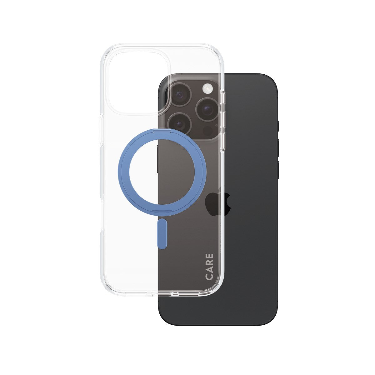CARE by PanzerGlass® Feature Case Transparent m. Blå Kickstand & MagSafe iPhone 16 Pro Max